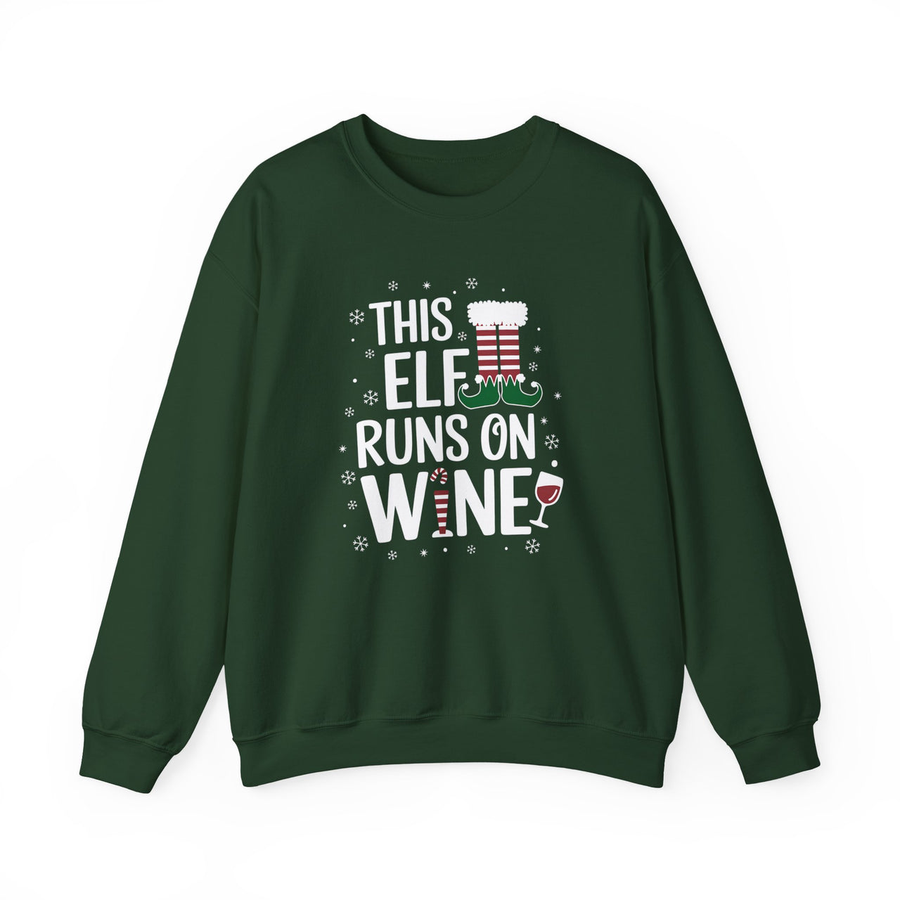 This Elf Runs on Wine Christmas Sweatshirt – Funny Holiday Drinking Apparel