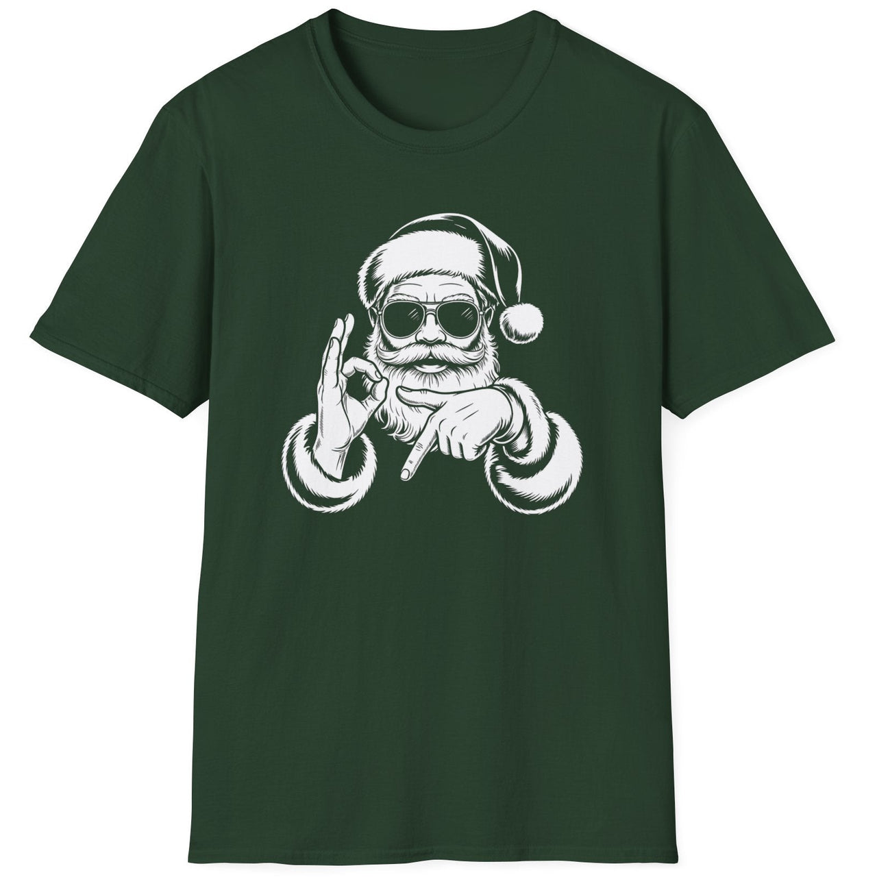 Funny 67 Meme Christmas Short Sleeve Shirt with Santa making the 67 hand Gesture - Forest Green
