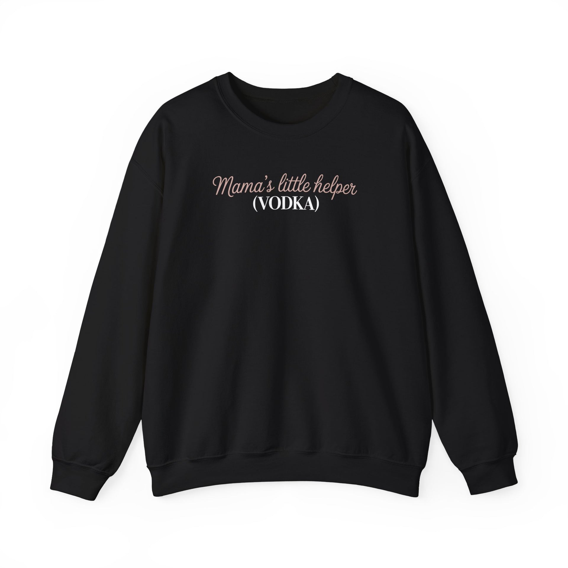 a black sweatshirt with 'Mama's little helper (VODKA)' text funny mother's day, mom life, girls trip design