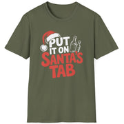 Funny Christmas Drinking Long Sleeve Shirt with text "put it on santas tab" - Military green
