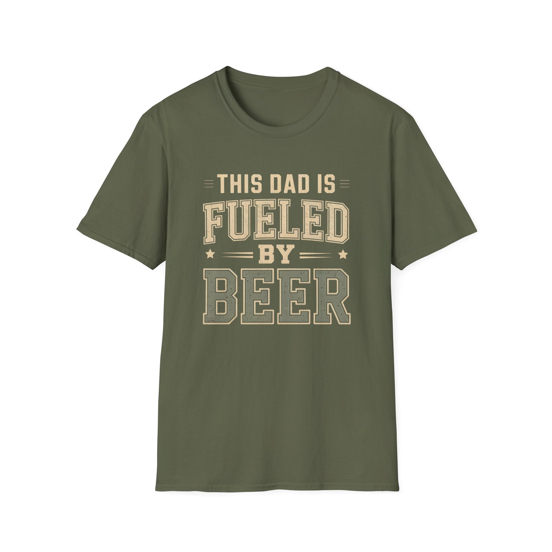 a green t-shirt with 'This Dad is Fueled by Beer' text funny father's day gift