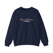 a navy sweatshirt with 'Mama's little helper (VODKA)' text funny mother's day, mom life, girls trip design