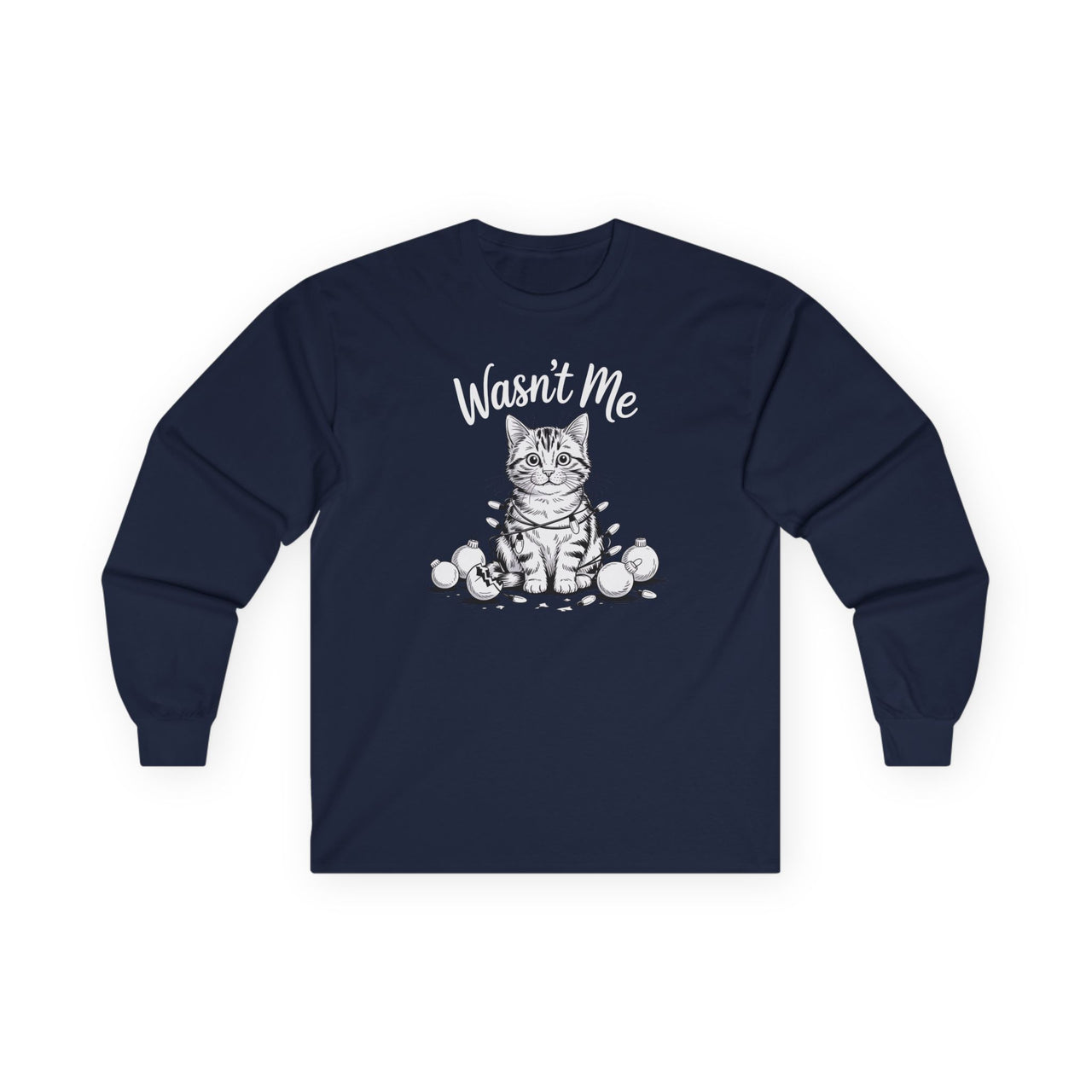 Wasn’t Me – Cute Christmas Cat Long Sleeve Tee