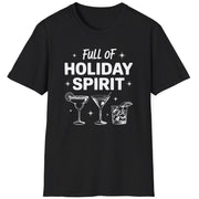 Funny Christmas Drinking Short Sleeve Shirt with three cocktails glasses and the text "Full of Holiday Spirit" - Black