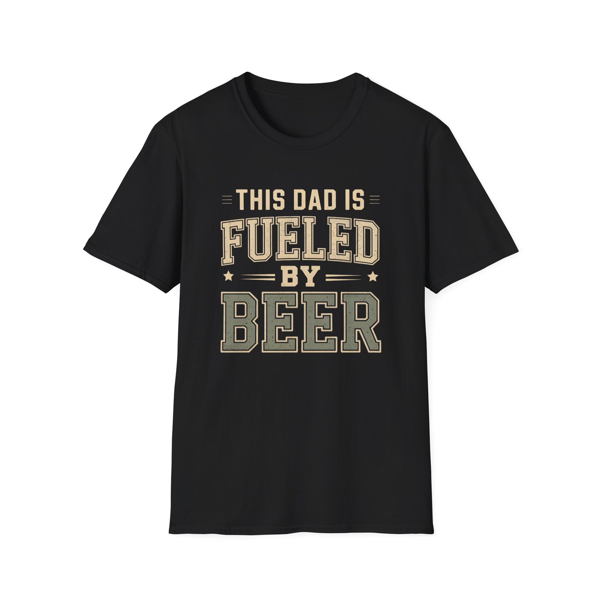 a black t-shirt with 'This Dad is Fueled by Beer' text funny father's day gift