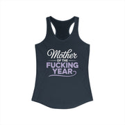 a navy blue tank top with the phrase Mother of the F-ing year funny mother's day, mom life design