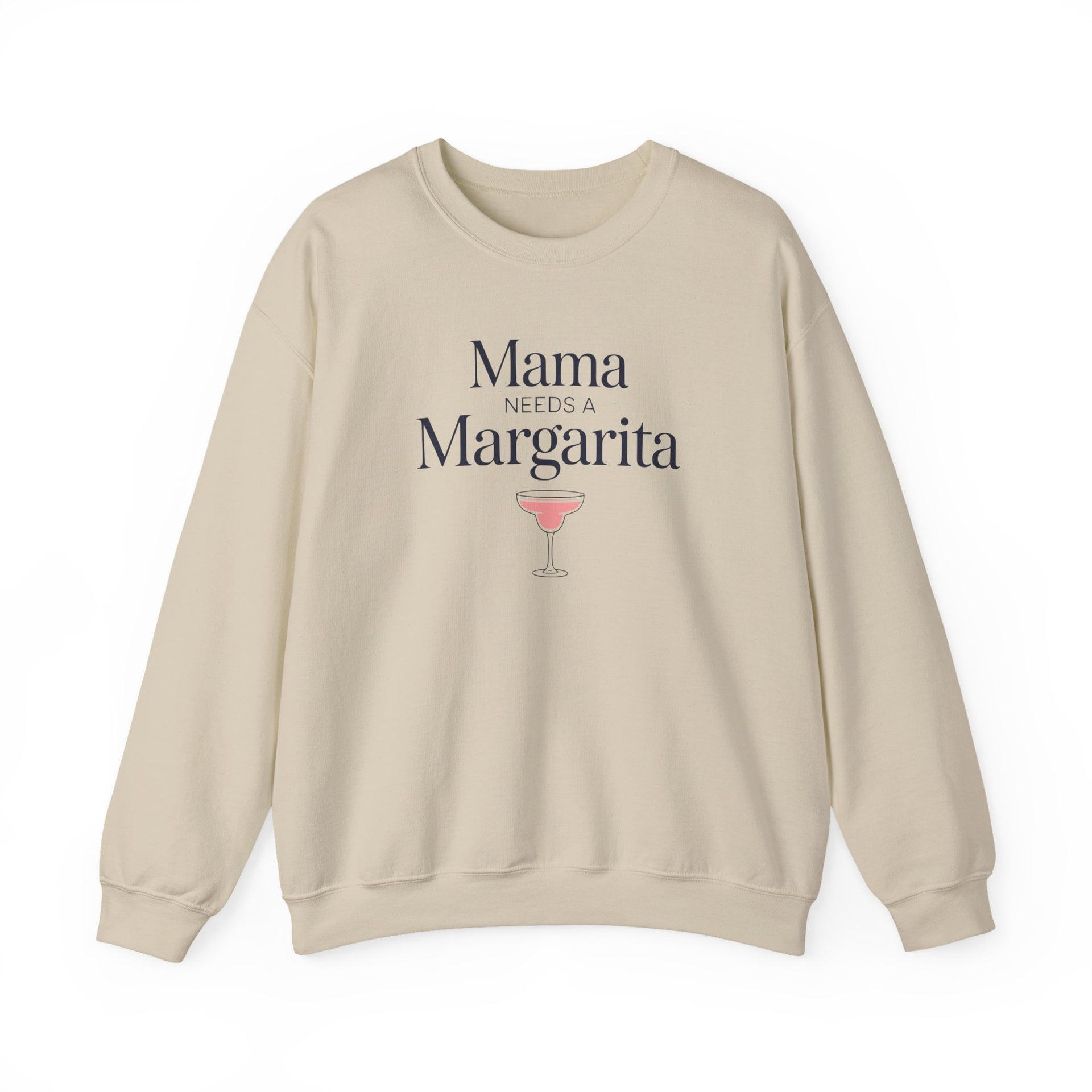 a beige sweatshirt with 'Mama Needs a Margarita' text funny mothers day, beach trips, girls trips, mom life design