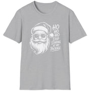 Funny Christmas Drinking  Short Sleeve Shirt with Santa drinking a cocktail and the text " Ho Ho Ho Stop Staring at my Package" - Sport Grey