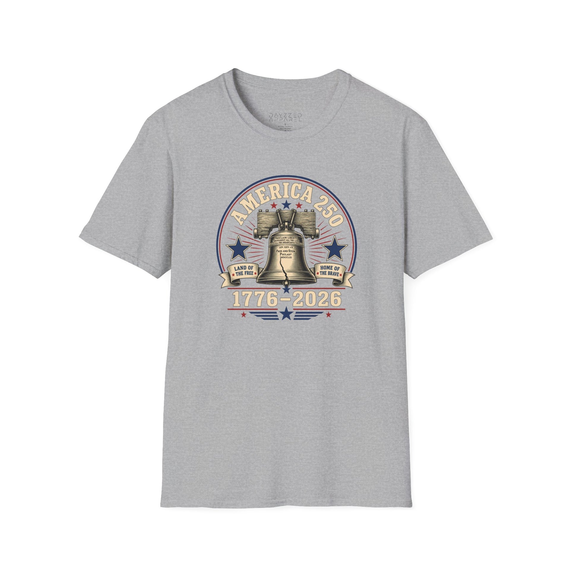 a gray t-shirt with a 'America 250' Patriotic 4th of July, Memorial Day design