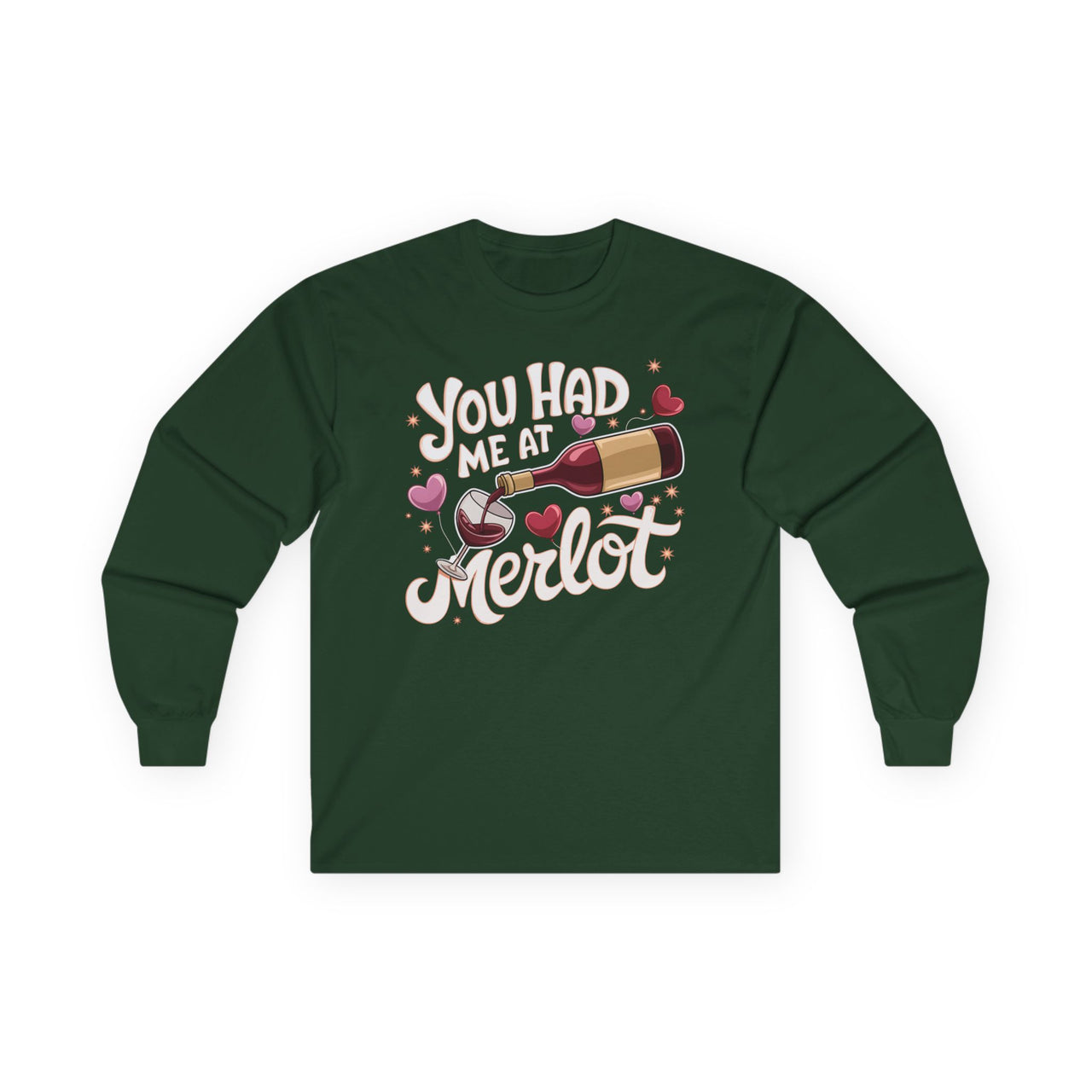 You Had Me at Merlot Funny Valentine’s Long-Sleeve Shirt - Romantic Wine Lover Tee, Gift for Him or Her