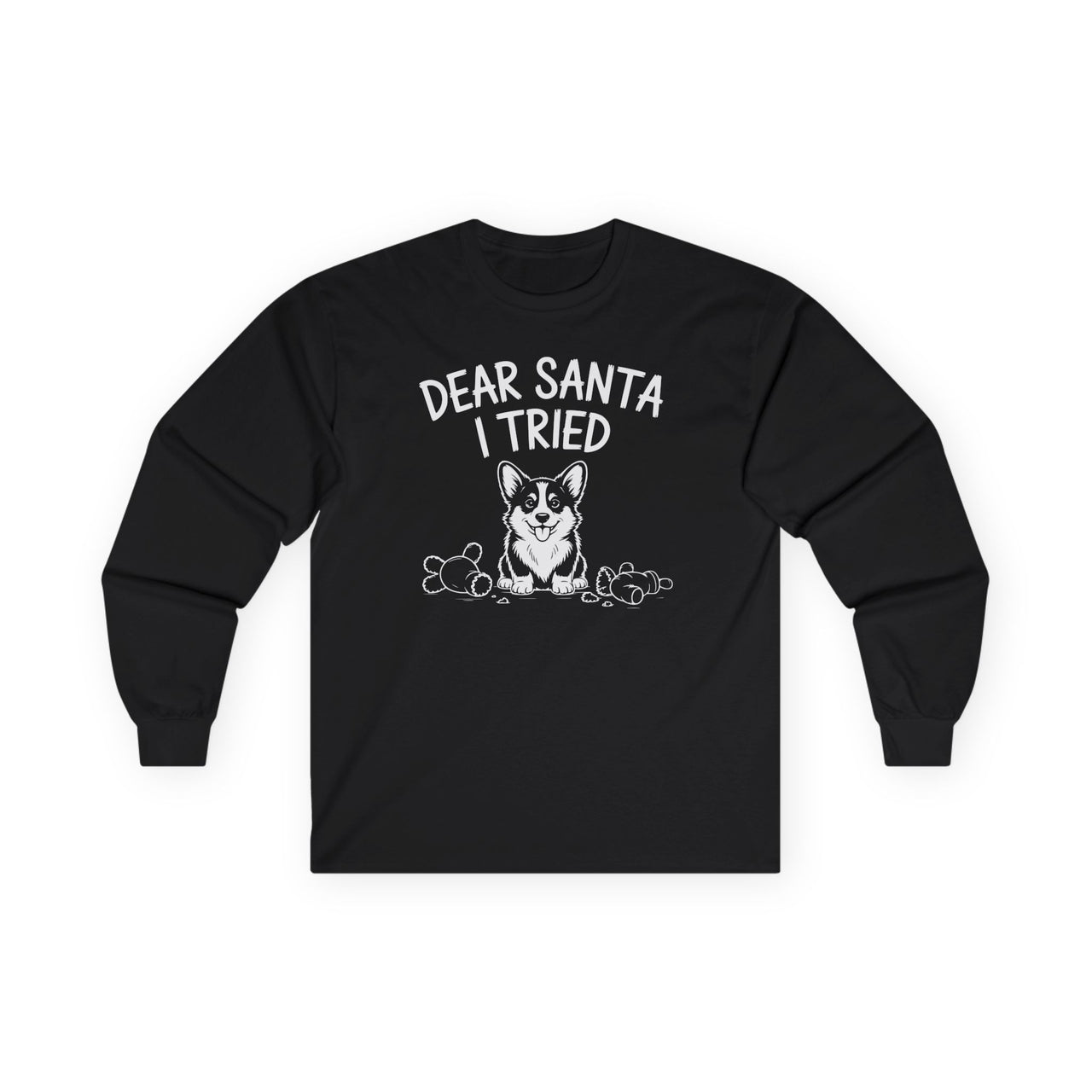 Dear Santa, I Tried – Cute Corgi Christmas Long Sleeve Tee