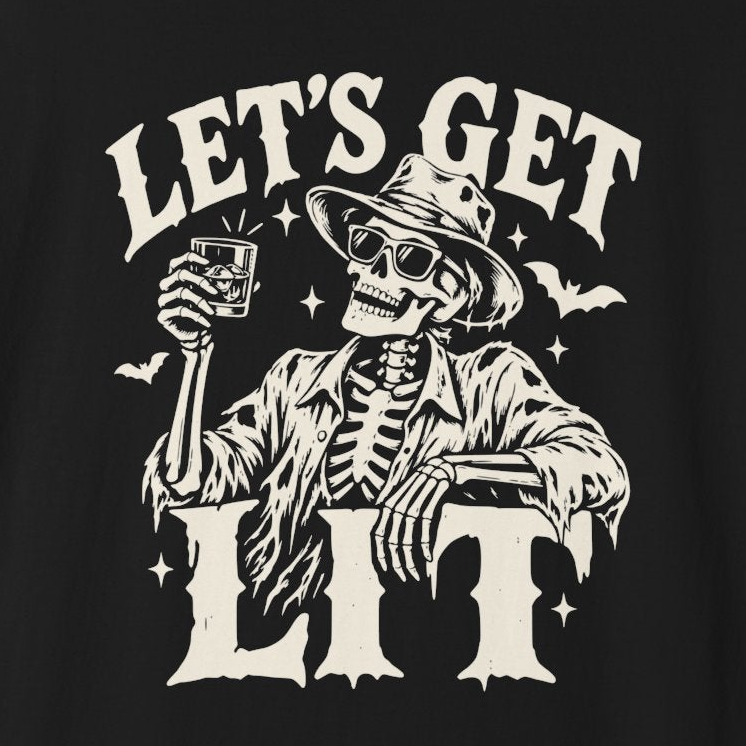 Let's Get Lit Skeleton Halloween T-Shirt – Vintage Whiskey Drinking Comfort Colors Tee