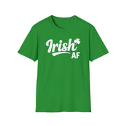 green t-shirt with the phrase 'Irish AF' i funny st patricks day design