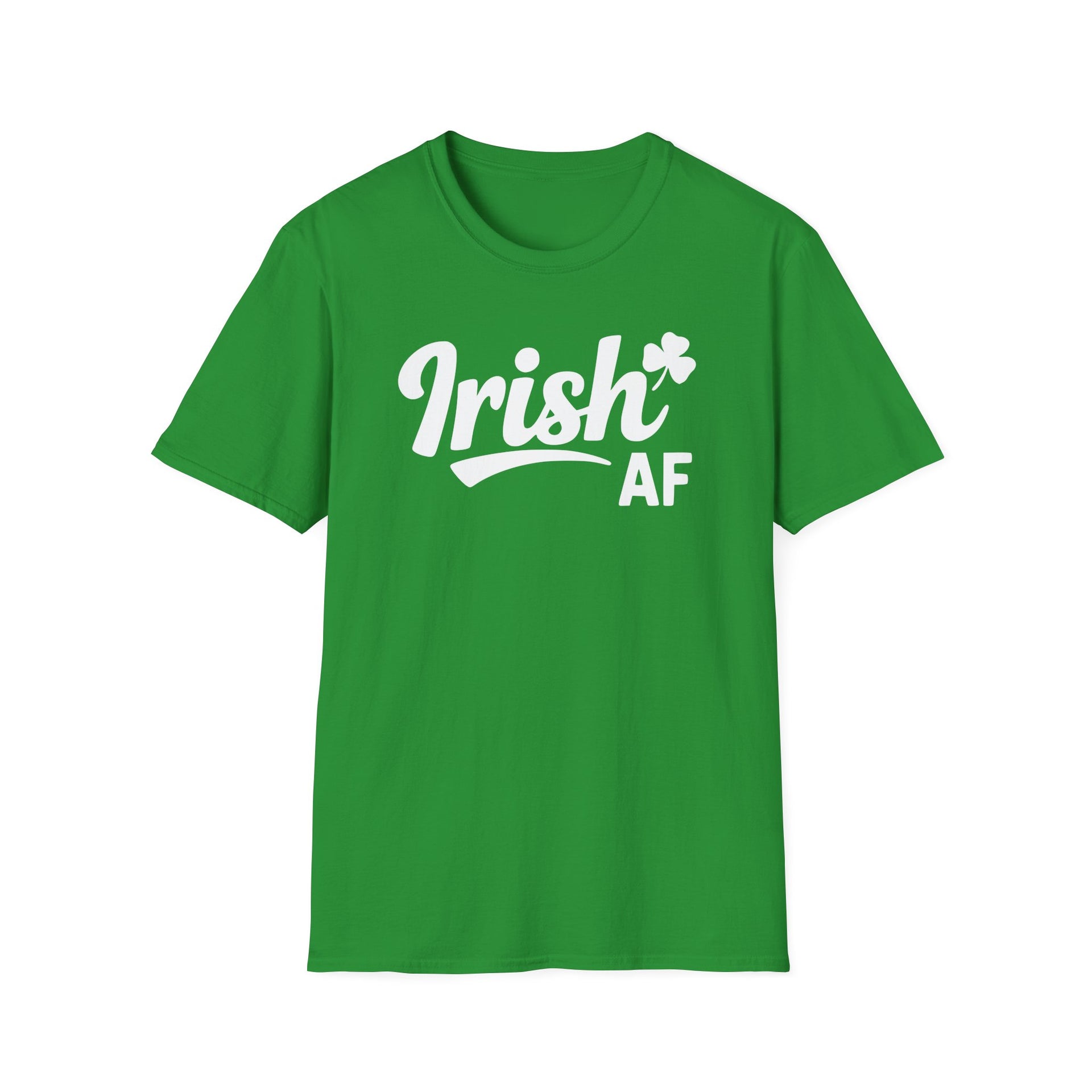 green t-shirt with the phrase 'Irish AF' i funny st patricks day design