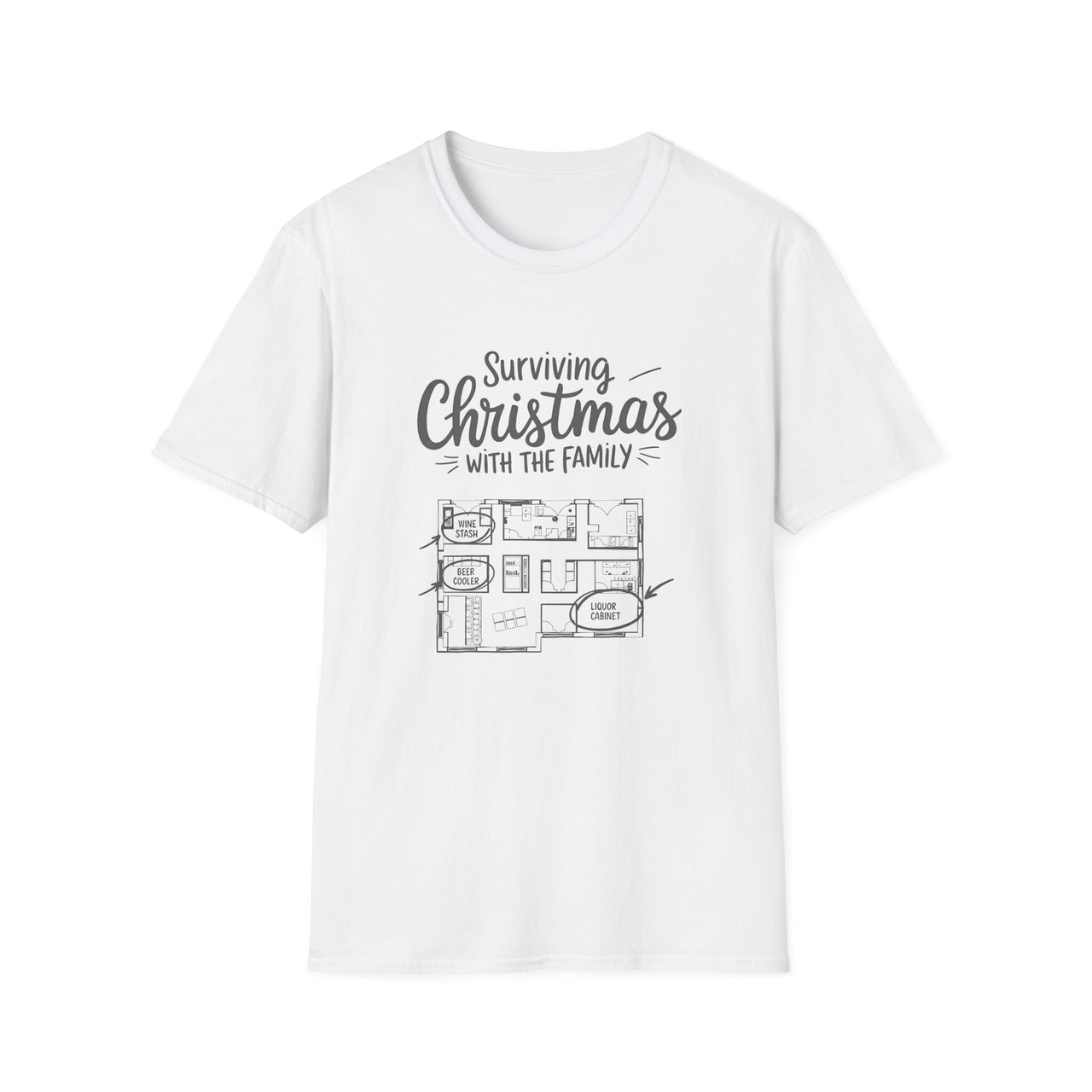 Funny Christmas T-Shirt – Surviving Christmas With the Family – Holiday Drinking Humor Tee – Men’s & Women’s Christmas Shirt
