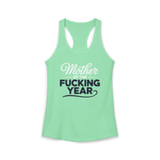 a light green tank top with the phrase Mother of the F-ing year funny mother's day, mom life design