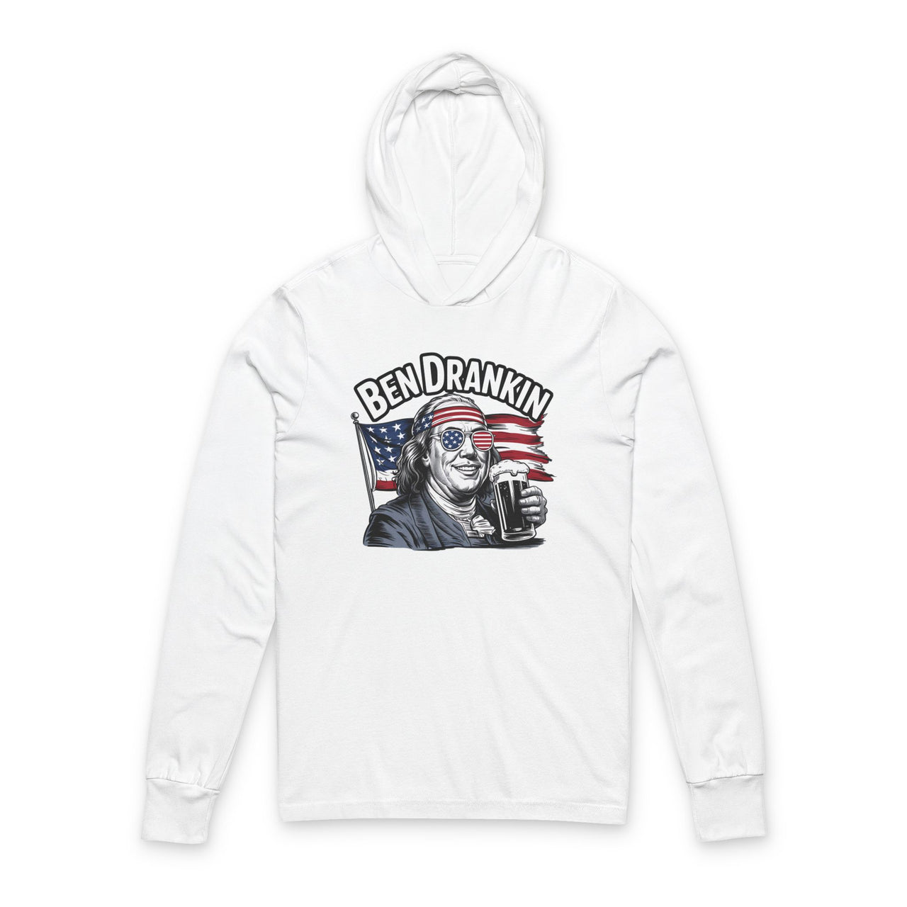 4th of July – Ben Drankin – Patriotic Soft Jersey Hooded Long-Sleeve Tee