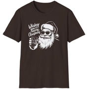 Funny Christmas Short Sleeve Shirt with Santa flipping his middle fingers and the text " Merry Kiss My Ass" - Dark Chocolate