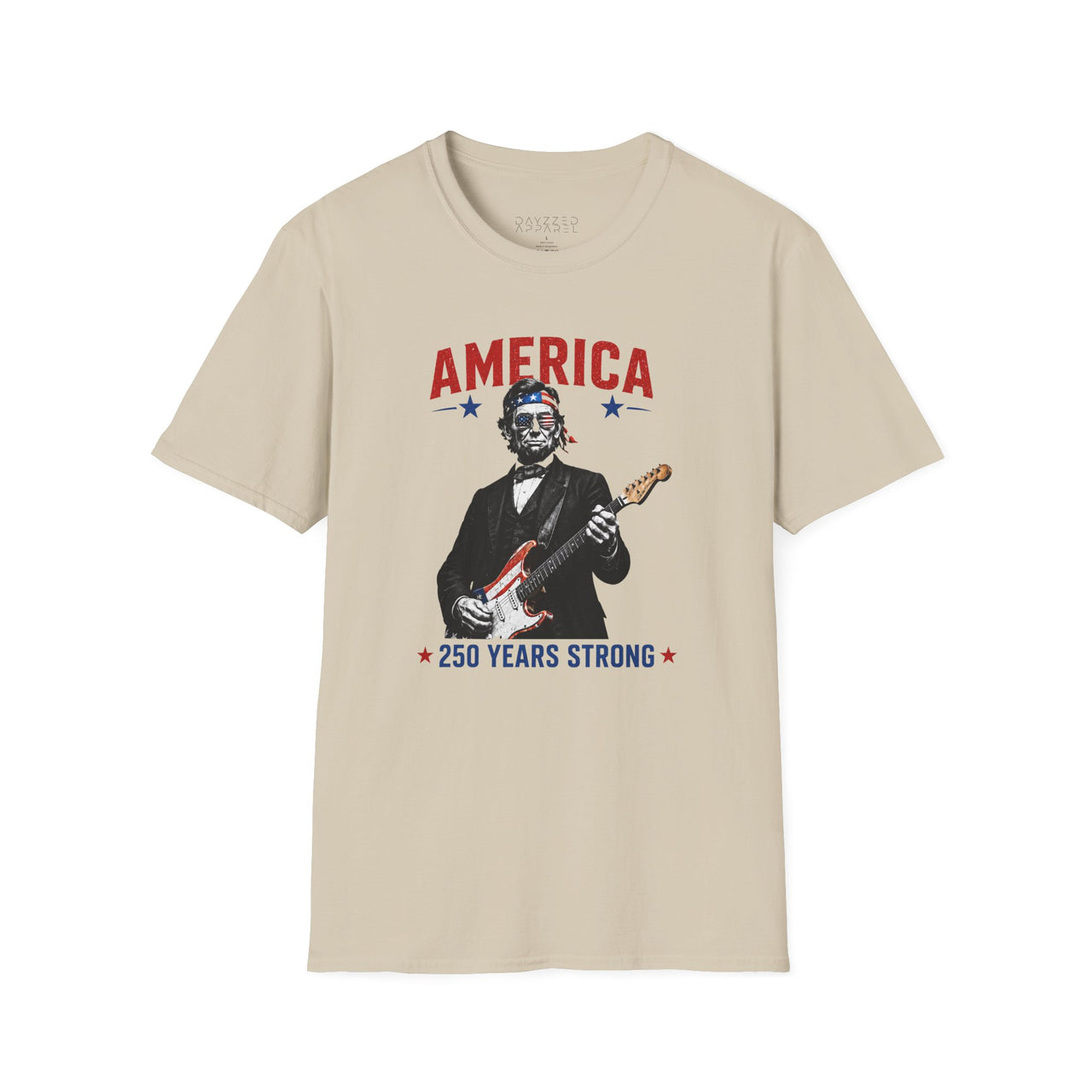 America 250 Years Strong Patriotic T Shirt, USA 250th Anniversary Lincoln Guitar Tee