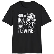 Funny Christmas Drinking Short Sleeve Shirt with wine glass and the text "Full of Holiday Spirit AKA Wine" - Black