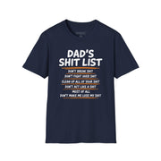 a navy blue t-shirt funny dad's shit list father's day design