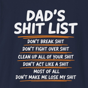 a navy blue t-shirt funny dad's shit list father's day design