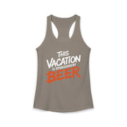 a gray racerback tank top with 'This Vacation is Sponsored by Beer' text funny spring break, beach trip, bachelorette party, girls trip, or lake season design