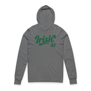 gray lightweight hoodie with the phrase "Irish AF" funny St Patricks Design