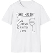 White  t-shirt wine christmas list funny christmas sweater