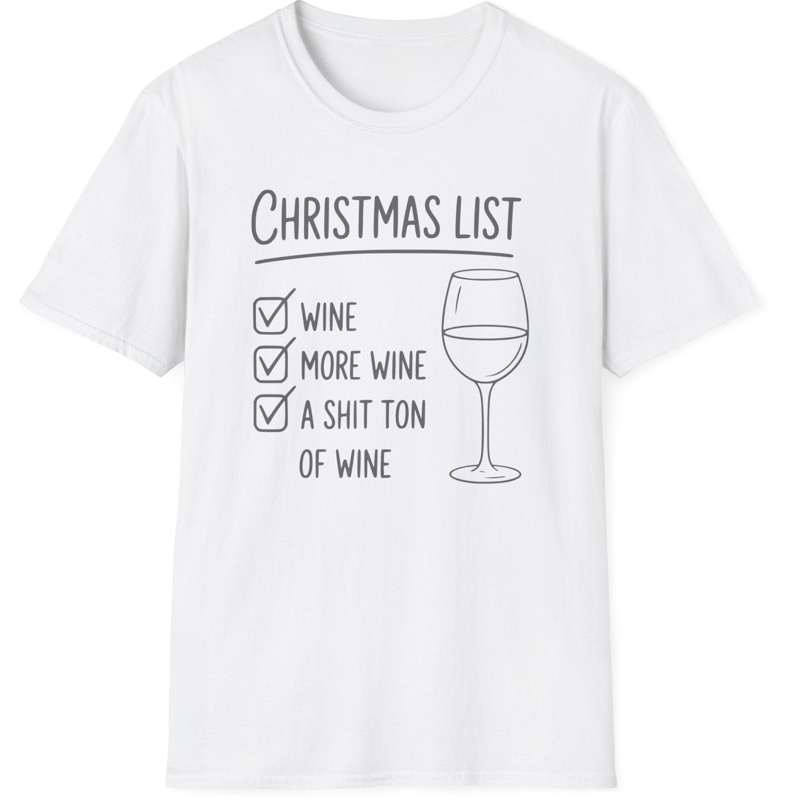 White  t-shirt wine christmas list funny christmas sweater