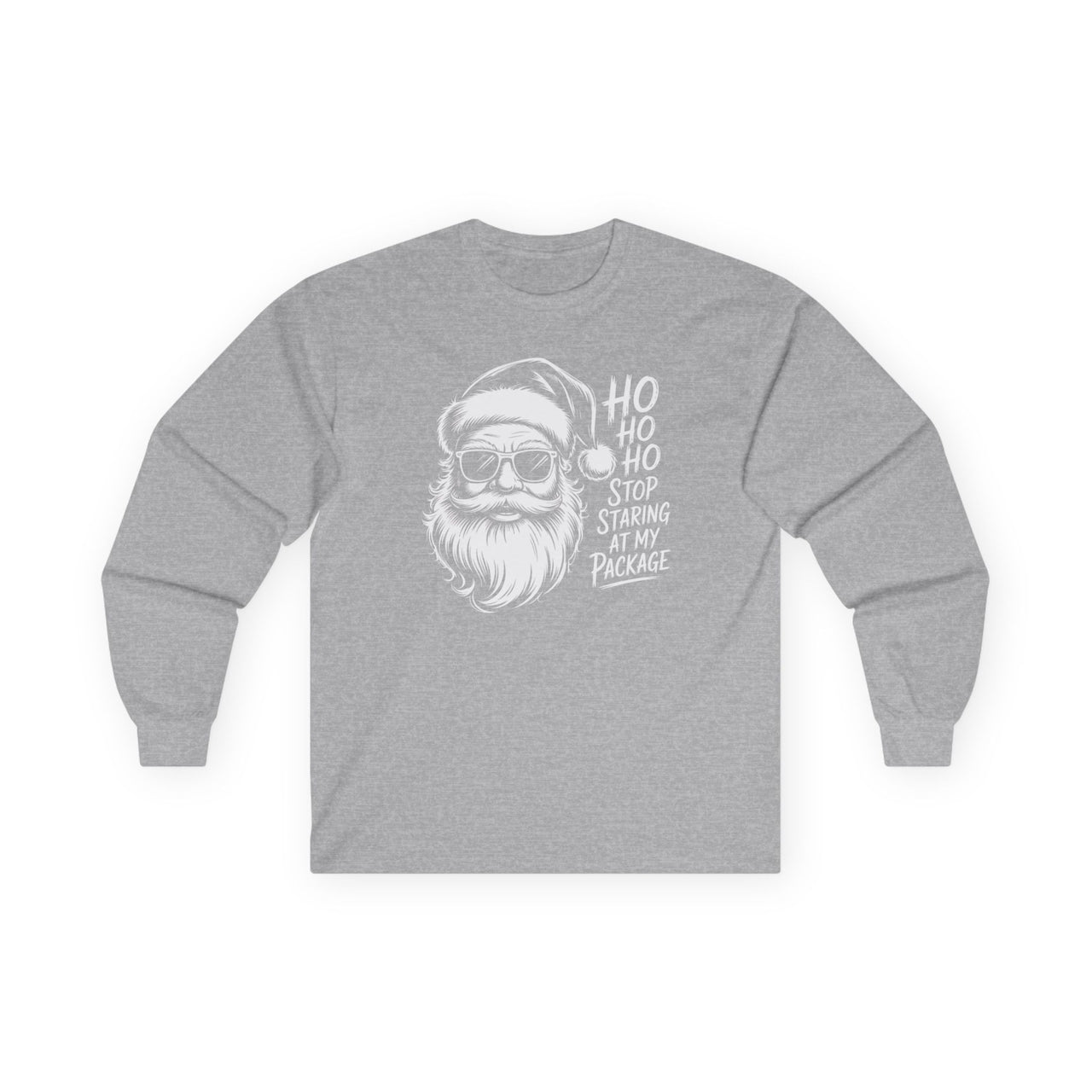 Ho Ho Ho Stop Staring at My Package – Funny Santa Christmas Long Sleeve Tee