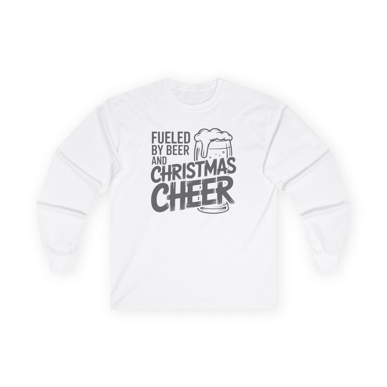Funny Christmas Long Sleeve Shirt – Fueled by Beer and Christmas Cheer – Holiday Drinking Humor Tee