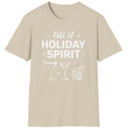 Funny Christmas Drinking Short Sleeve Shirt with three cocktails glasses and the text "Full of Holiday Spirit" - Sand