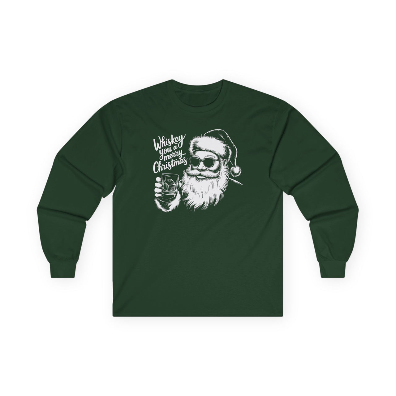Whiskey You a Merry Christmas – Funny Santa Holiday Drinking Long Sleeve Tee