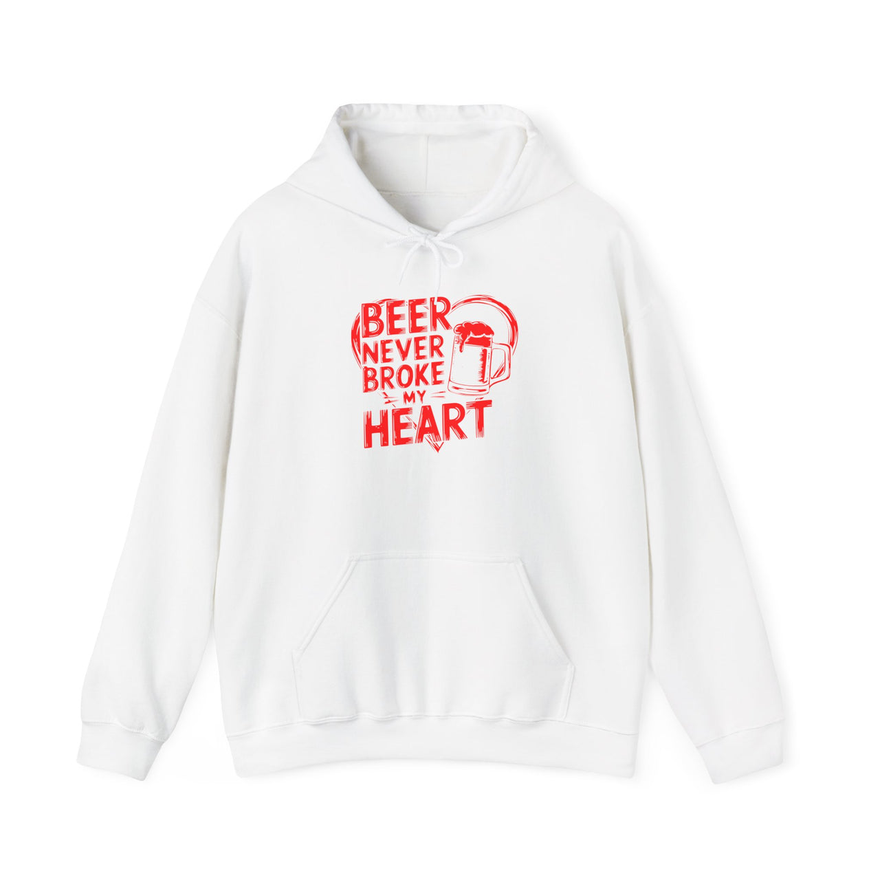 Beer Never Broke My Heart Funny Hoodie - Beer Lover Valentine’s Day Pullover, Perfect Gift for Him or Her