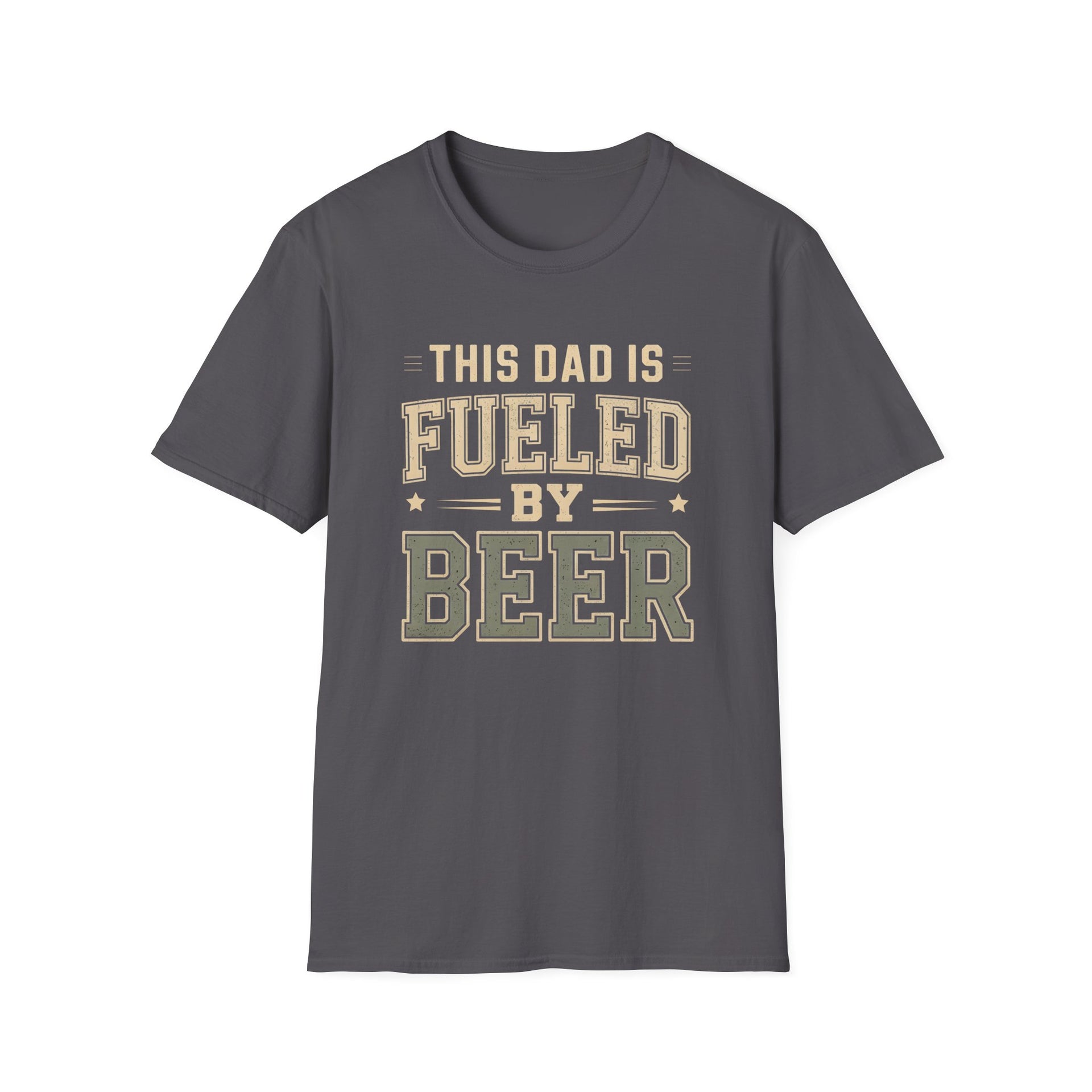 a gray t-shirt with 'This Dad is Fueled by Beer' text funny father's day gift