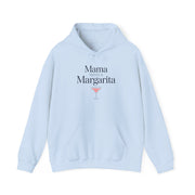 a light blue hoodie with 'Mania Needs a Margarita' text and a cocktail graphic funny mother's day, girls trips, beach trips, mom life design