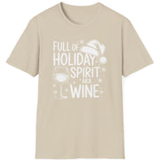 Funny Christmas Drinking Short Sleeve Shirt with wine glass and the text "Full of Holiday Spirit AKA Wine" - Sand