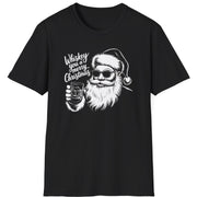 Funny Christmas Short Sleeve Shirt with Santa flipping his middle fingers and the text " Merry Kiss My Ass" - Black
