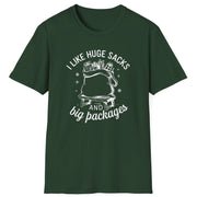Green t-shirt with white graphic and text on a white background