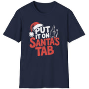 Funny Christmas Drinking Long Sleeve Shirt with text "put it on santas tab" - Navy blue