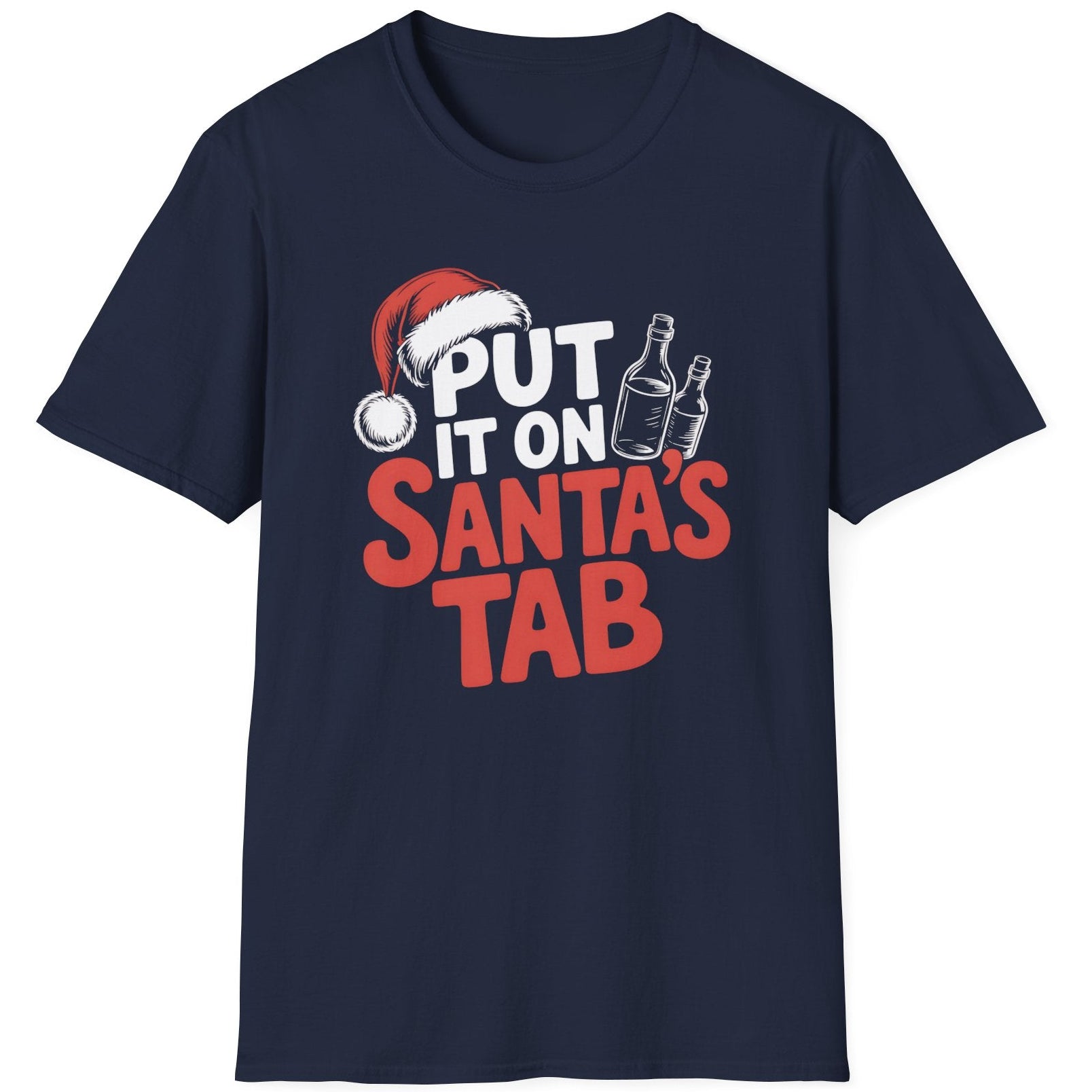 Funny Christmas Drinking Long Sleeve Shirt with text "put it on santas tab" - Navy blue