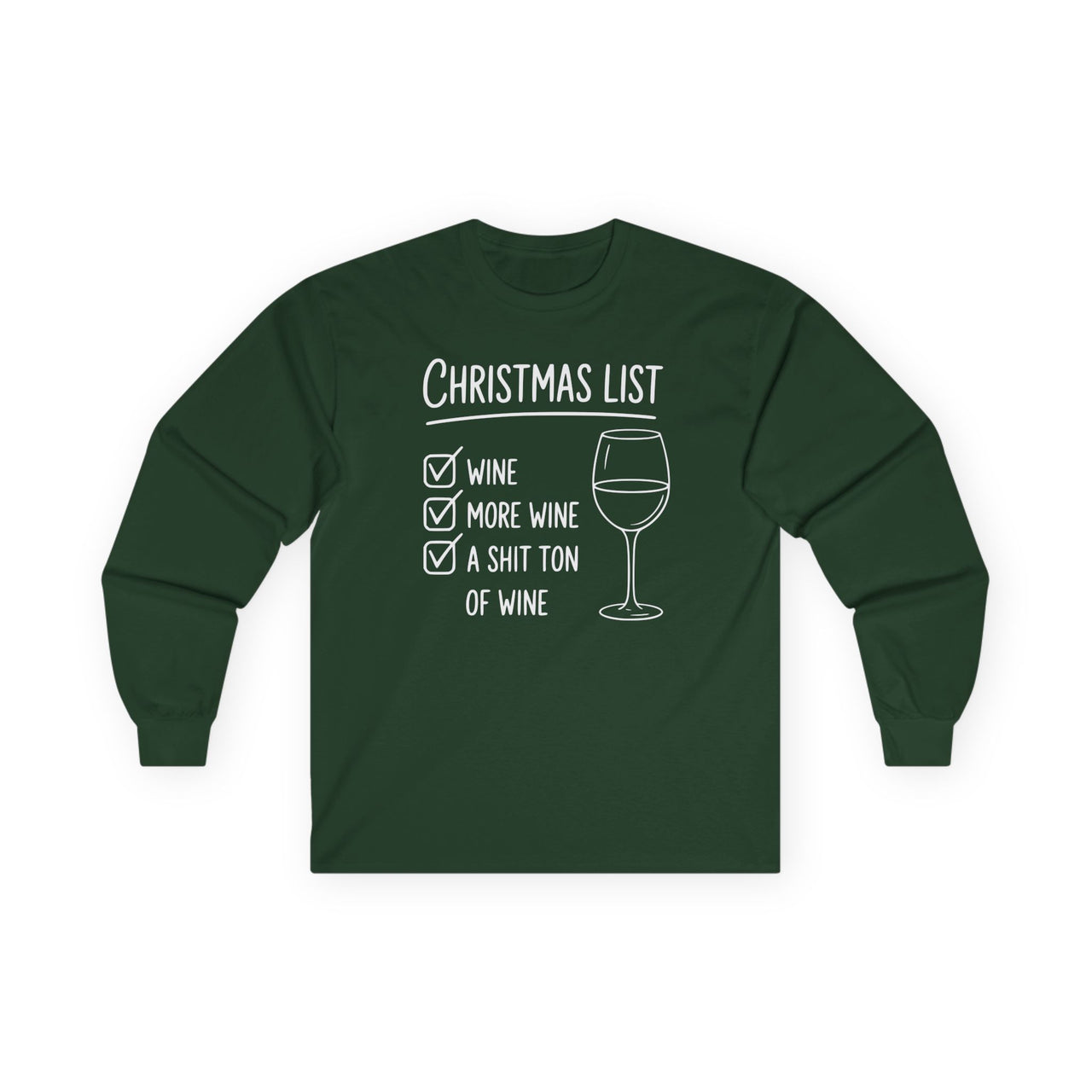 Funny Christmas Long Sleeve Shirt – Wine Christmas List – Holiday Wine Lover Tee