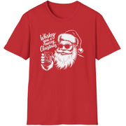 Funny Christmas Short Sleeve Shirt with Santa flipping his middle fingers and the text " Merry Kiss My Ass" -  Red