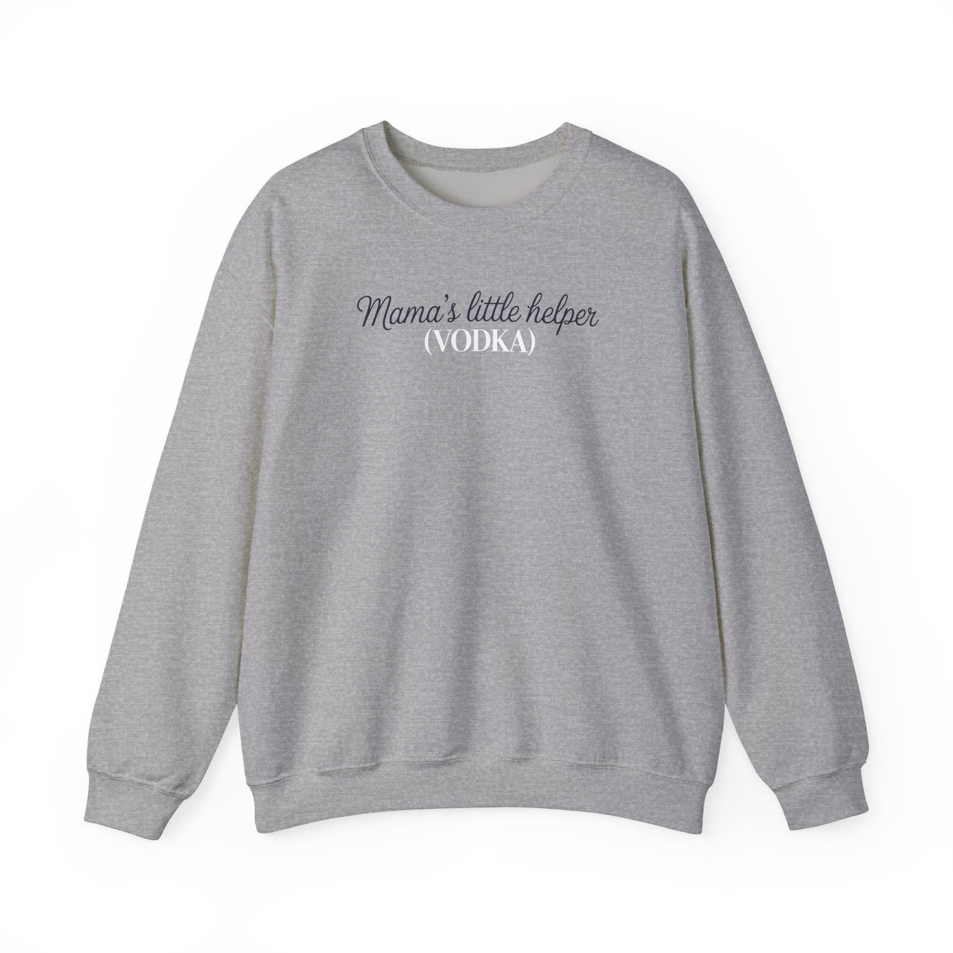 a sport gray sweatshirt with 'Mama's little helper (VODKA)' text funny mother's day, mom life, girls trip design