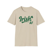 beige t-shirt with the phrase 'Irish AF' i funny st patricks day design