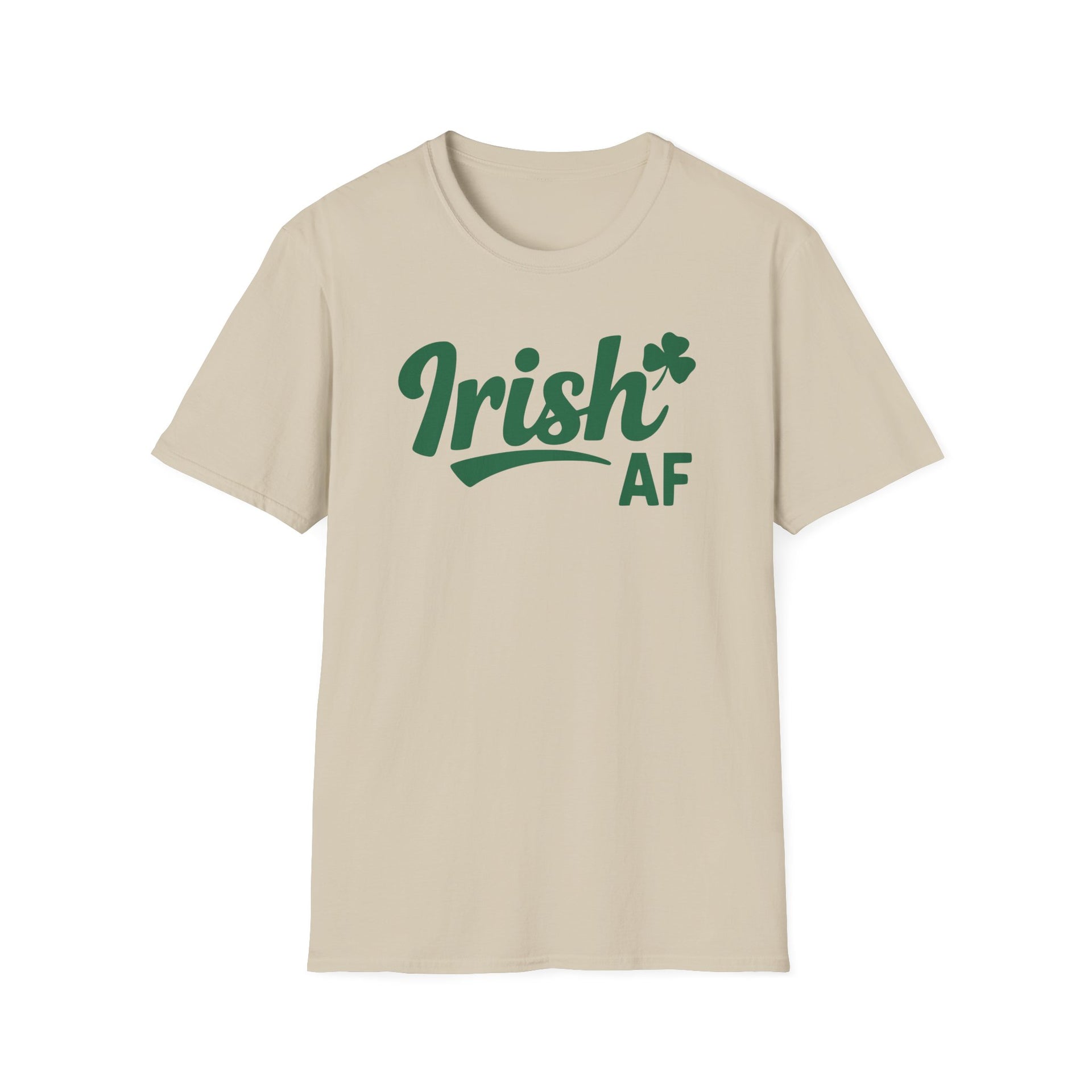 beige t-shirt with the phrase 'Irish AF' i funny st patricks day design