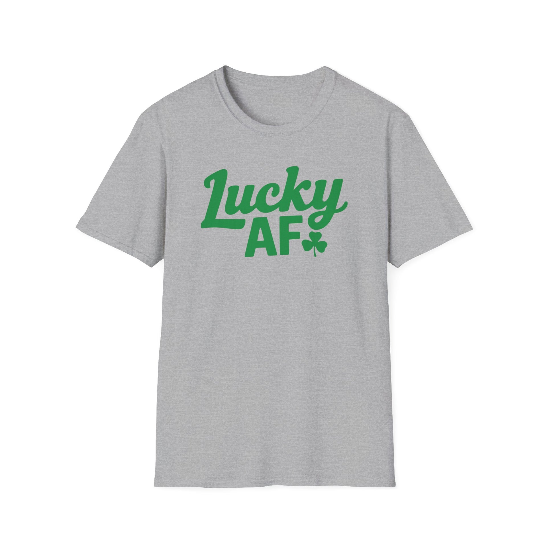 Gray t-shirt with the phrase 'Lucky AF' funny st patricks day design