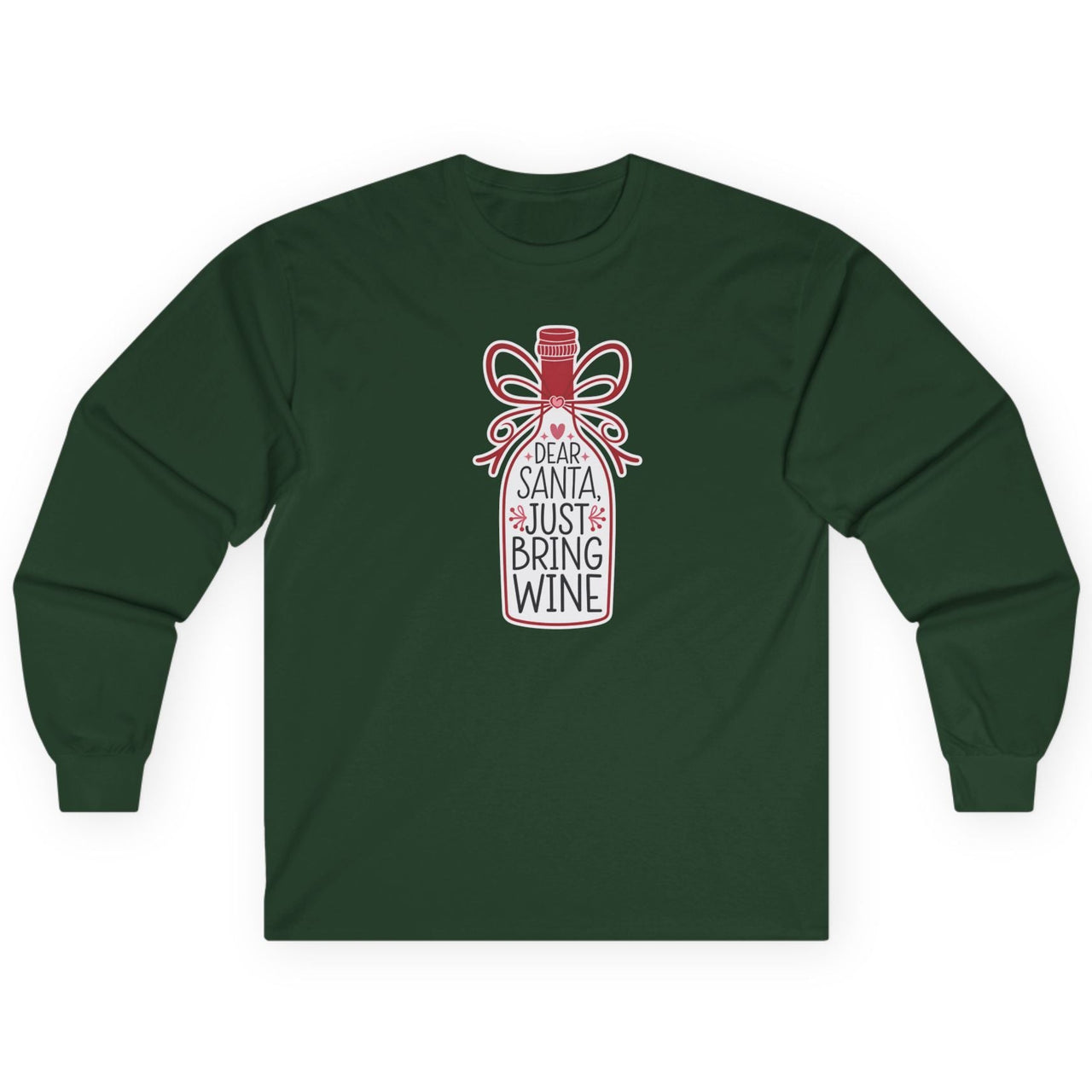 Green long-sleeve shirt with a festive design on a white background