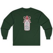 Green long-sleeve shirt with a festive design on a white background